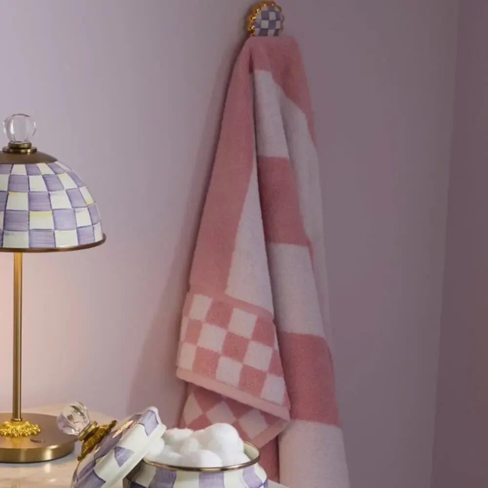 NEW Mackenzie-Childs Cotton Bath Towel with Rosy Check Border